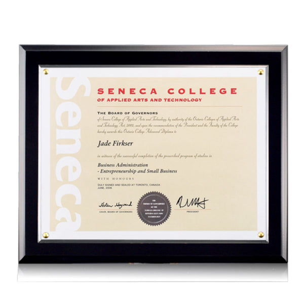 Walcourt Cert Holder - Black/PlexiGlass 8½"x11"