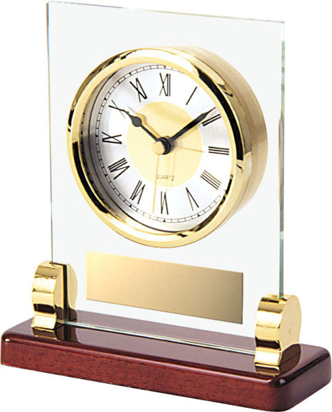 Glass & Brass Clock 6½”x 5⅞”x 2¼”