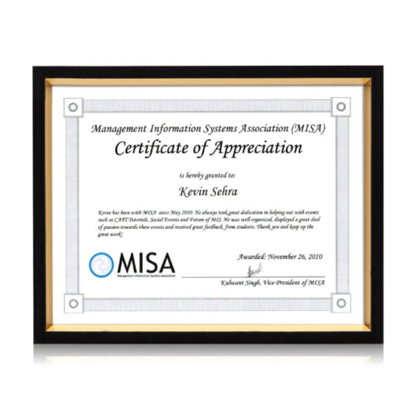 Gilda Cert Frame - Black/Gold 8½"x11"